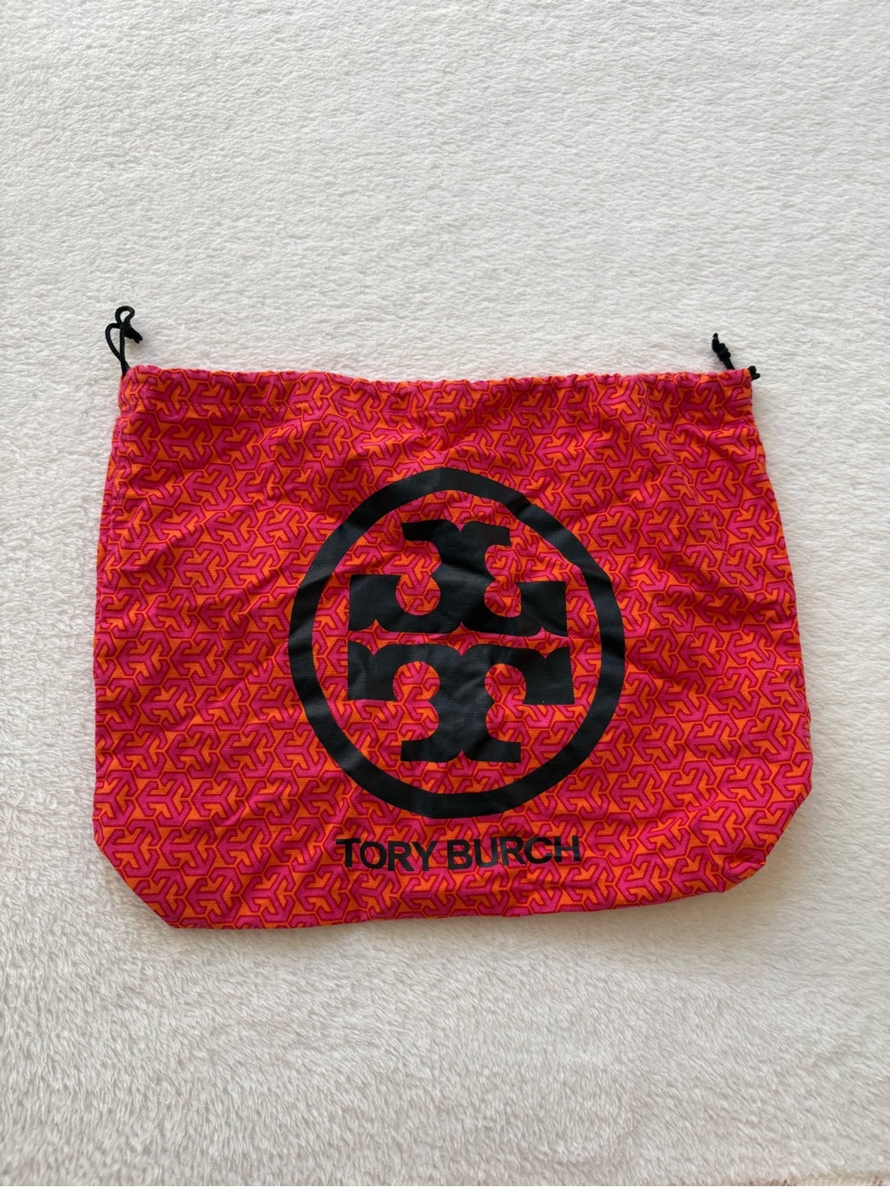 Tory Burch Pink and Orange Logo Drawstring Pouch with Black Emblem
